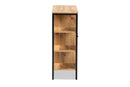 Noela Oak Brown and Black Finished Metal 1-Door Shoe Storage Cabinet Baxton