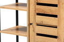 Noela Oak Brown and Black Finished Metal 1-Door Shoe Storage Cabinet Baxton