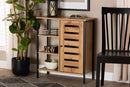 Noela Oak Brown and Black Finished Metal 1-Door Shoe Storage Cabinet Baxton