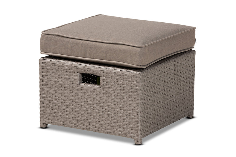 Ambre Modern and Contemporary Gray Fabric Upholstered and Gray Finished Synthetic Rattan 6-Piece Patio Set