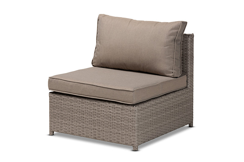 Ambre Modern and Contemporary Gray Fabric Upholstered and Gray Finished Synthetic Rattan 6-Piece Patio Set