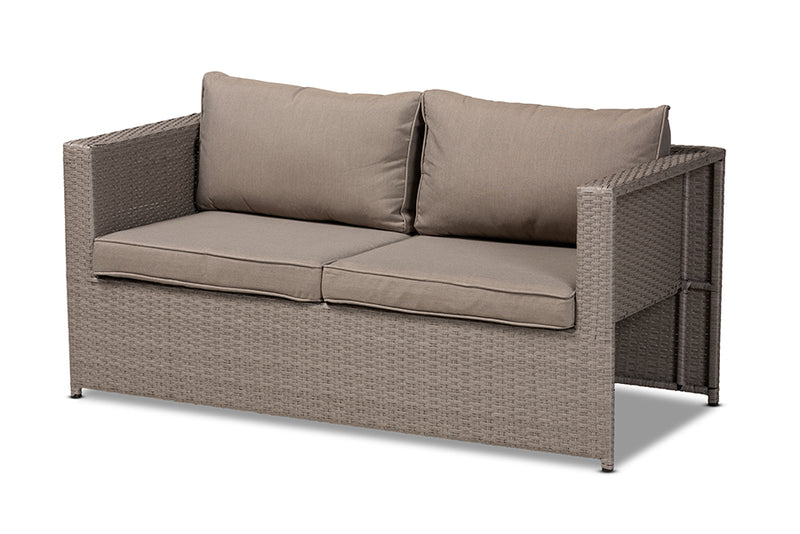 Ambre Modern and Contemporary Gray Fabric Upholstered and Gray Finished Synthetic Rattan 6-Piece Patio Set