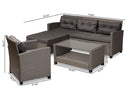 Adara Gray Fabric Upholstered and Gray Synthetic Rattan 4Pc Patio Set Baxton