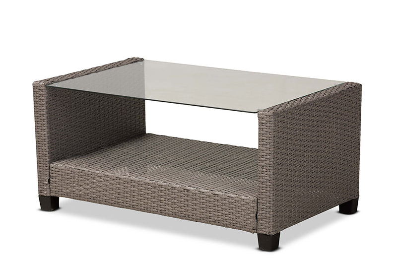 Adara Gray Fabric Upholstered and Gray Synthetic Rattan 4Pc Patio Set Baxton
