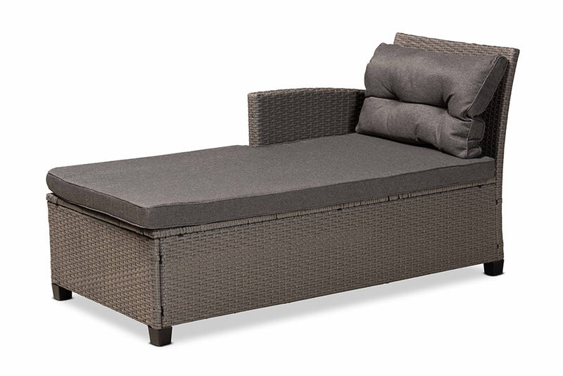 Adara Gray Fabric Upholstered and Gray Synthetic Rattan 4Pc Patio Set Baxton