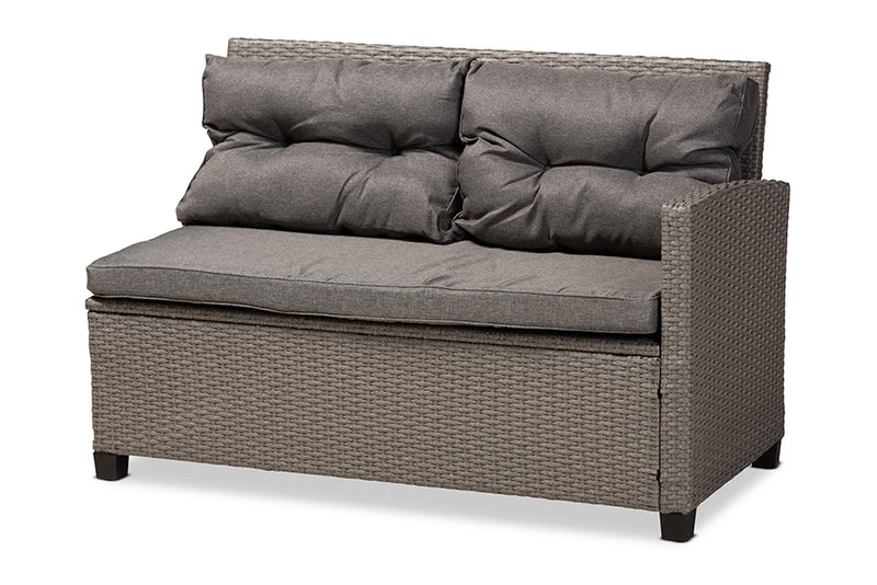 Adara Modern and Contemporary Gray Fabric Upholstered and Gray Synthetic Rattan 4-Piece Patio Set