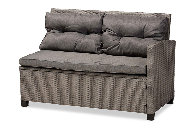 Adara Gray Fabric Upholstered and Gray Synthetic Rattan 4Pc Patio Set Baxton