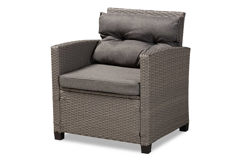 Adara Gray Fabric Upholstered and Gray Synthetic Rattan 4Pc Patio Set Baxton