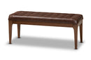 Gemini Dark Brown Leather-Effect Polyester Walnut Brown Wood Dining Bench Baxton