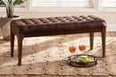 Gemini Dark Brown Leather-Effect Polyester Walnut Brown Wood Dining Bench Baxton