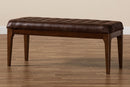 Gemini Dark Brown Leather-Effect Polyester Walnut Brown Wood Dining Bench Baxton