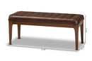 Gemini Dark Brown Leather-Effect Polyester Walnut Brown Wood Dining Bench Baxton