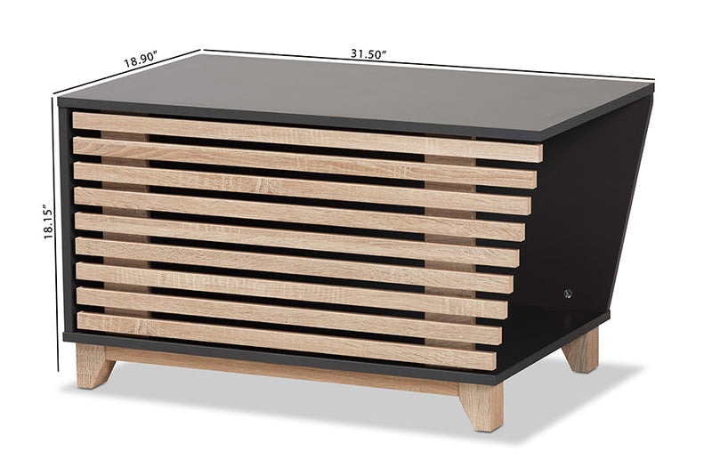 Reagan Two-Tone Dark Gray and Oak Cat Litter Box Cover House Baxton