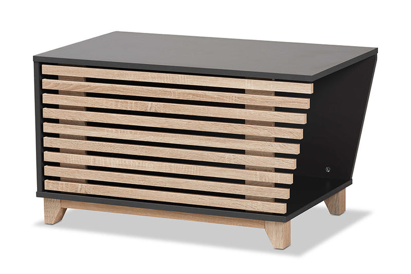 Reagan Two-Tone Dark Gray and Oak Cat Litter Box Cover House Baxton