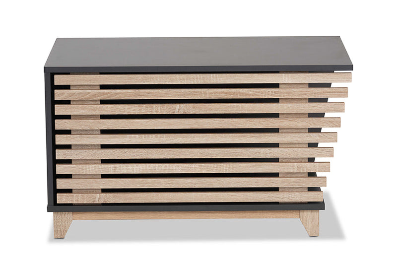 Reagan Two-Tone Dark Gray and Oak Cat Litter Box Cover House Baxton