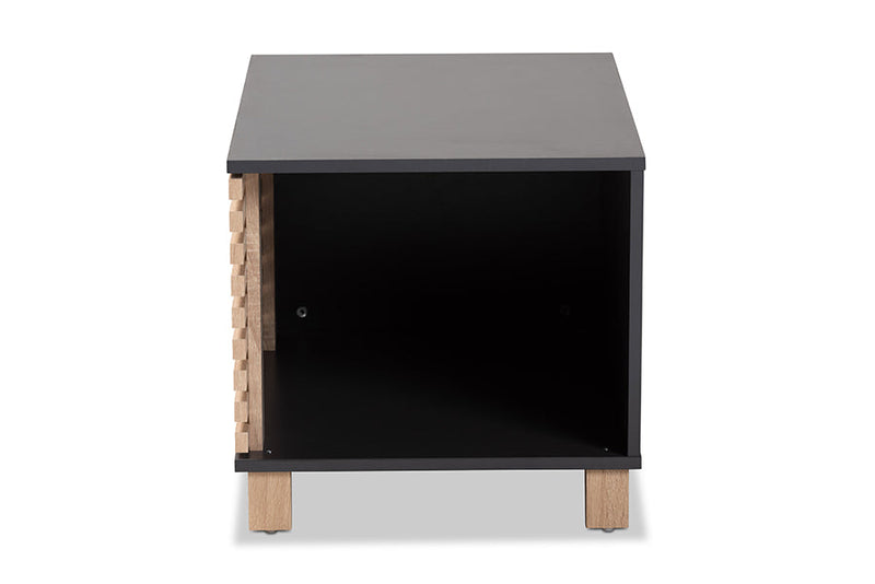 Reagan Two-Tone Dark Gray and Oak Cat Litter Box Cover House Baxton