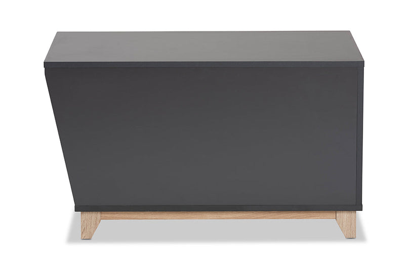 Reagan Two-Tone Dark Gray and Oak Cat Litter Box Cover House Baxton