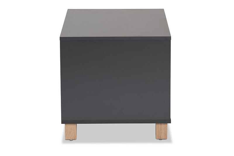 Reagan Two-Tone Dark Gray and Oak Cat Litter Box Cover House Baxton