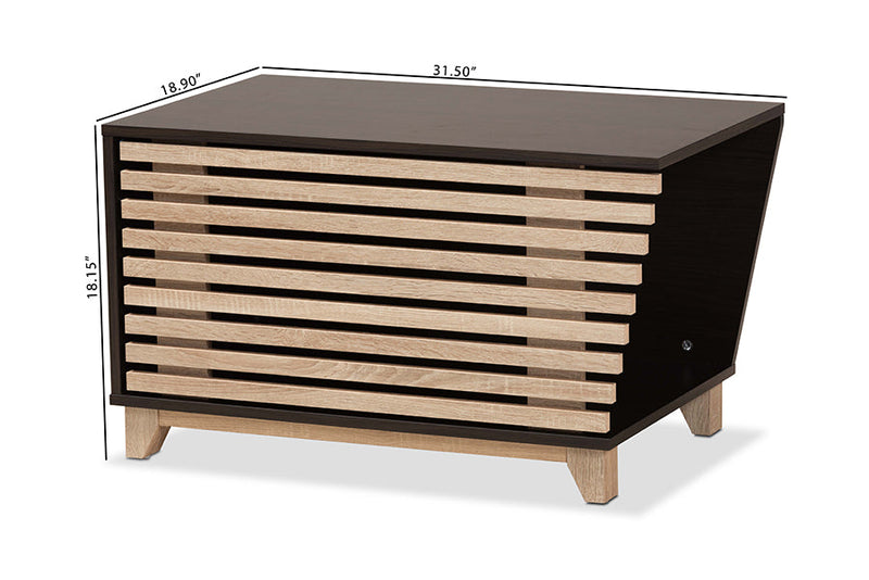 Reagan Two-Tone Dark Brown and Oak Cat Litter Box Cover House Baxton