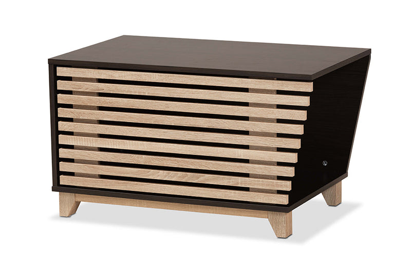 Reagan Two-Tone Dark Brown and Oak Cat Litter Box Cover House Baxton
