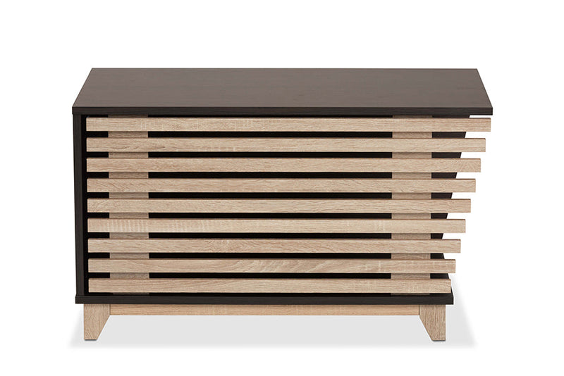 Reagan Two-Tone Dark Brown and Oak Cat Litter Box Cover House Baxton