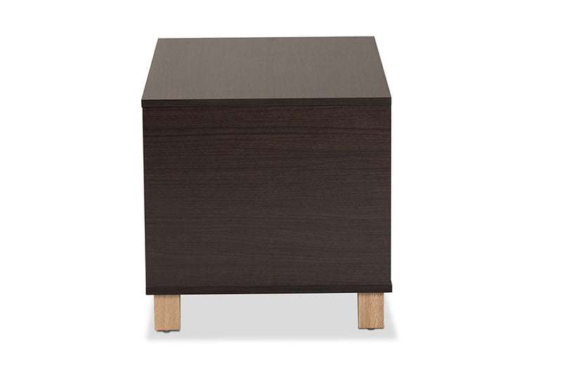 Reagan Two-Tone Dark Brown and Oak Cat Litter Box Cover House Baxton