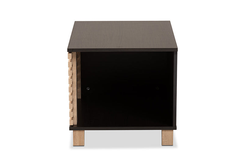 Reagan Two-Tone Dark Brown and Oak Cat Litter Box Cover House Baxton