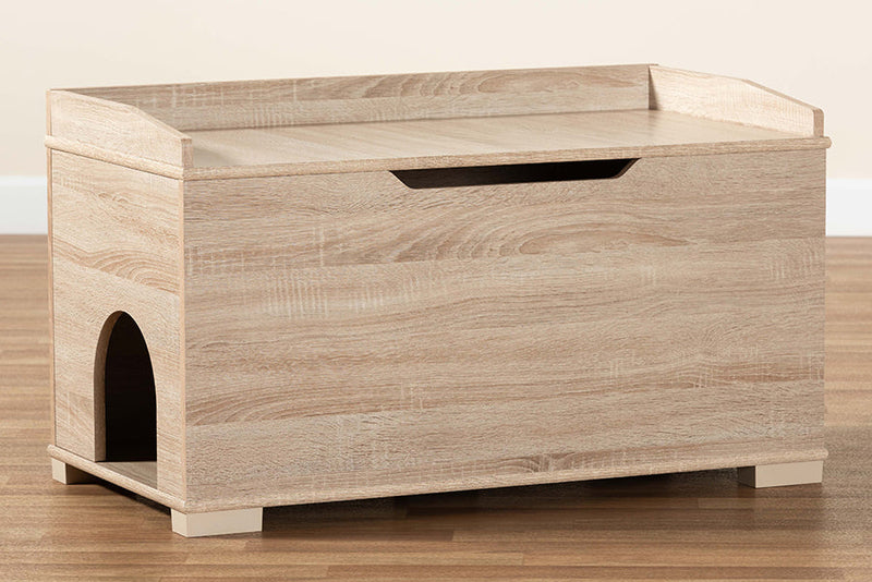 Faulkner Oak Cat Litter Box Cover House Baxton