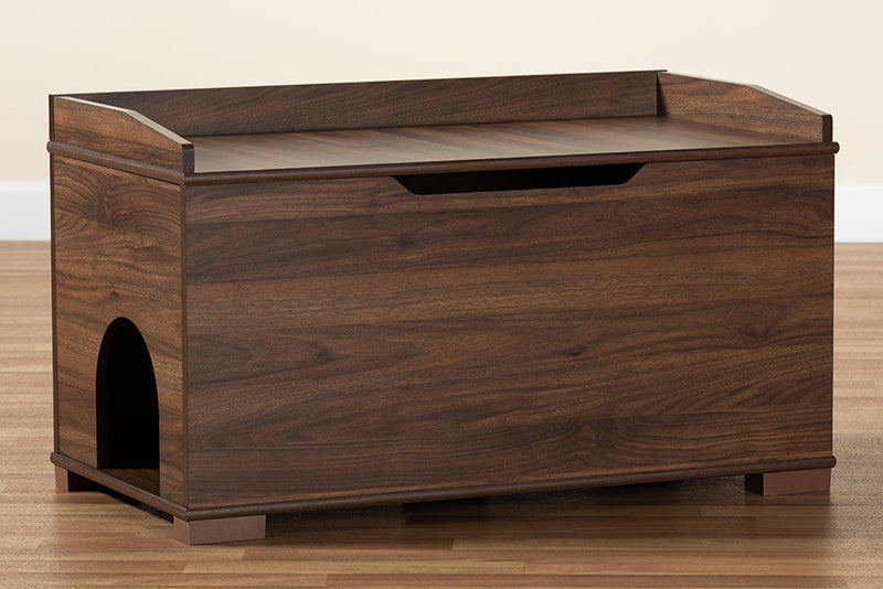 Faulkner Walnut Brown Cat Litter Box Cover House Baxton