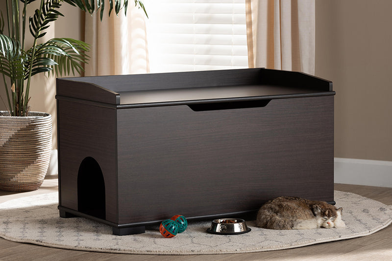 Faulkner Modern and Contemporary Dark Brown Finished Wood Cat Litter Box Cover House