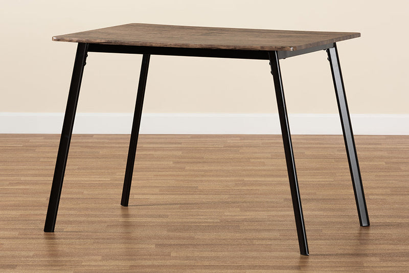 Midway Walnut Brown and Black Metal Dining Table Baxton