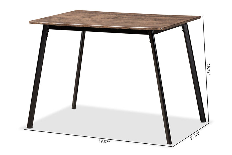 Midway Walnut Brown and Black Metal Dining Table Baxton