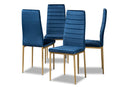 Thalia Modern Navy Blue Velvet Fabric Gold Finished Metal 4Pc Dining Chair Set Baxton