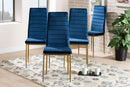 Thalia Modern Navy Blue Velvet Fabric Gold Finished Metal 4Pc Dining Chair Set Baxton