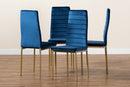 Thalia Modern Navy Blue Velvet Fabric Gold Finished Metal 4Pc Dining Chair Set Baxton