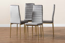Thalia Modern Gray Velvet Fabric Gold Finished Metal 4Pc Dining Chair Set Baxton