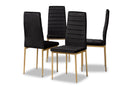 Thalia Modern Black Velvet Fabric Gold Finished Metal 4Pc Dining Chair Set Baxton