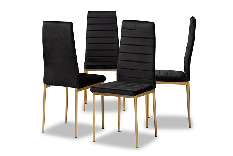 Thalia Modern Glam and Luxe Black Velvet Fabric Upholstered and Gold Finished Metal 4-Piece Dining Chair Set