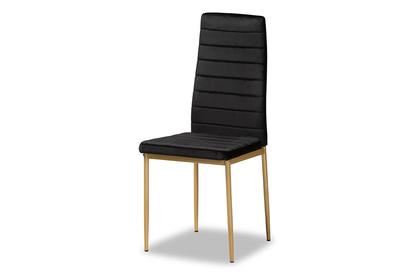 Thalia Modern Glam and Luxe Black Velvet Fabric Upholstered and Gold Finished Metal 4-Piece Dining Chair Set