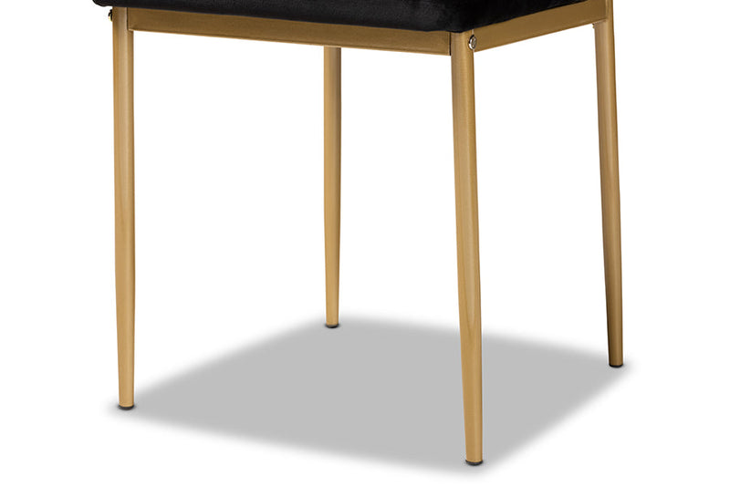 Thalia Modern Black Velvet Fabric Gold Finished Metal 4Pc Dining Chair Set Baxton