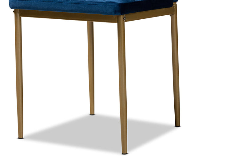 Karsen Navy Blue Velvet Fabric Gold Finished Metal 4Pc Dining Chair Set Baxton
