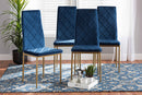 Karsen Navy Blue Velvet Fabric Gold Finished Metal 4Pc Dining Chair Set Baxton