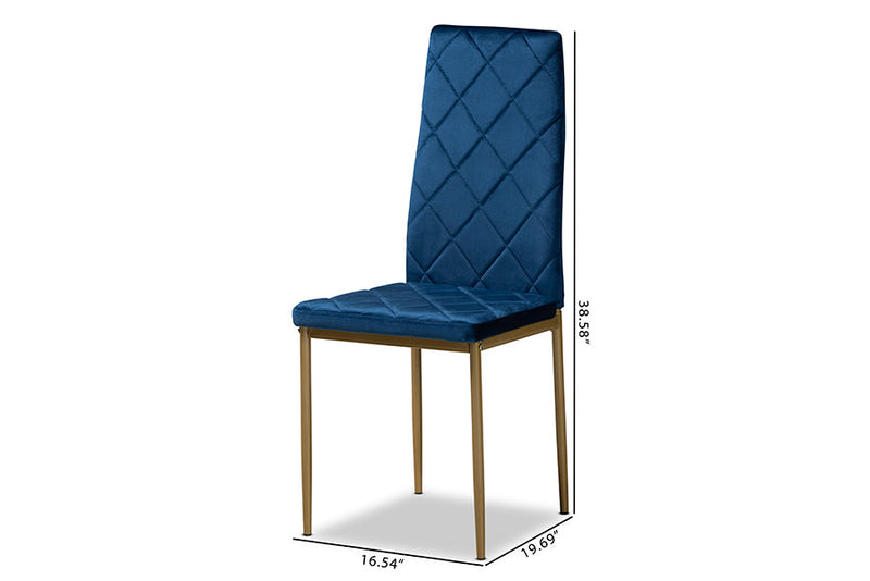 Karsen Navy Blue Velvet Fabric Gold Finished Metal 4Pc Dining Chair Set Baxton