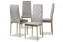Karsen Gray Velvet Fabric Gold Finished Metal 4Pc Dining Chair Set Baxton