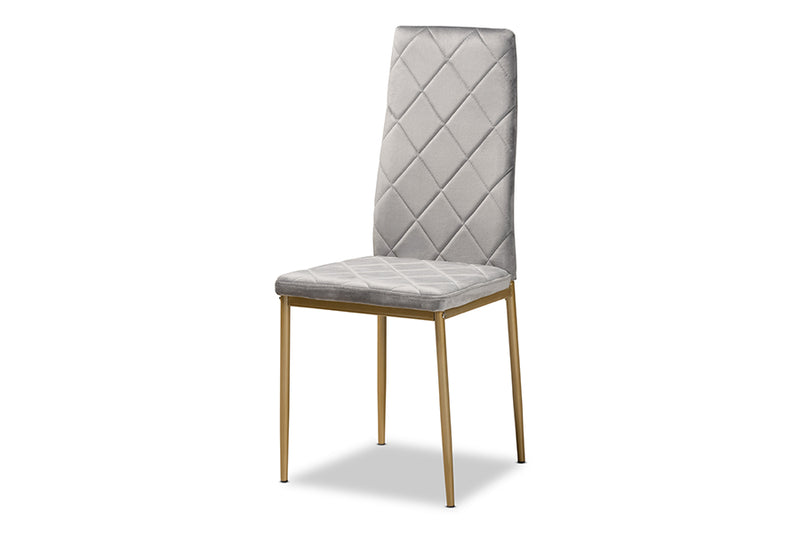 Karsen Modern Luxe and Glam Gray Velvet Fabric Upholstered and Gold Finished Metal 4-Piece Dining Chair Set