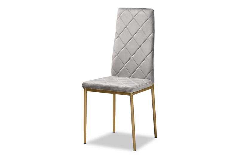 Karsen Gray Velvet Fabric Gold Finished Metal 4Pc Dining Chair Set Baxton