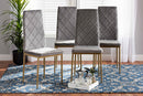 Karsen Gray Velvet Fabric Gold Finished Metal 4Pc Dining Chair Set Baxton