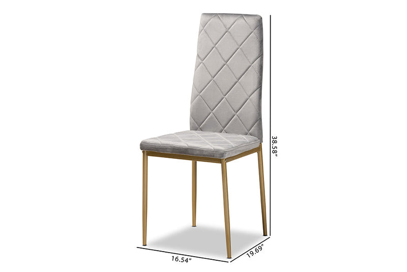 Karsen Gray Velvet Fabric Gold Finished Metal 4Pc Dining Chair Set Baxton