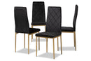 Karsen Black Velvet Fabric  Gold Finished Metal 4Pc Dining Chair Set Baxton