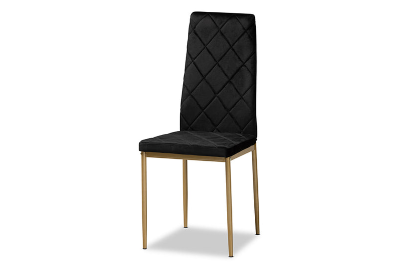 Karsen Modern Luxe and Glam Black Velvet Fabric Upholstered and Gold Finished Metal 4-Piece Dining Chair Set